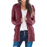 Goranbon Women's Cable Knit Cardigan Long Sleeve Open Front Button Down Knitwear Sweater Coat