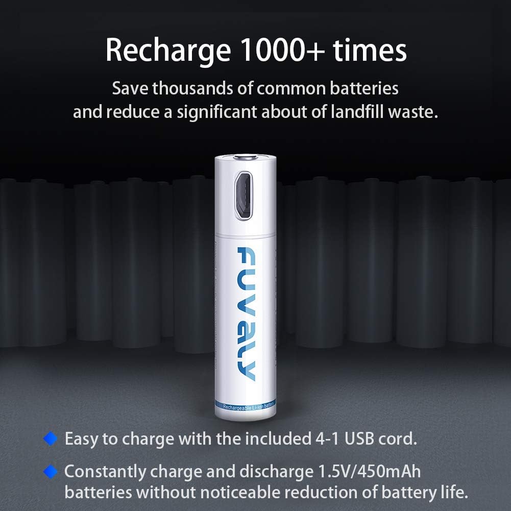 USB Rechargeable Lithium AAA Batteries Triple A Li-ion Battery with Micro USB Charging Cable 1.5V 450mAh 1h Quick-Charge FUVALY (4pack): Home Audio & Theater