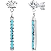 Turquoise Lotus Earrings 925 Sterling Silver Lotus Stud Earrings Lotus Flower Dangle Drop Turquoise Jewelry Gifts for Women