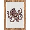 Ambesonne Octopus Area Rug, Octopus Illustration with Pattern and Colors Style Artwork Print, Flat Woven Accent Rug for Living Room Bedroom Dining Room, 4' X 5.7', Purple Mustard