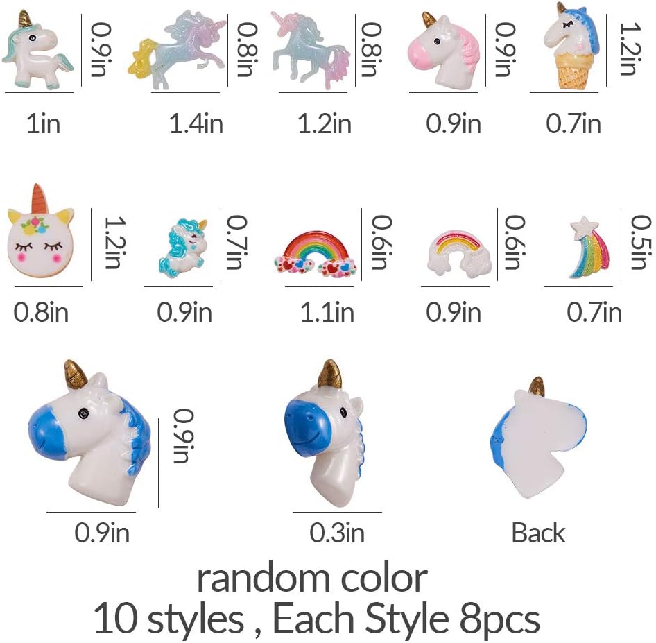 SUNNYCLUE 80PCS 10 Styles Unicorn Rainbow Theme Resin Flatback Cabochons Slime Beads Charms for DIY Phone Decor Scrapbooks Embellishments Hair Costume Accessories Ornaments - Image 3