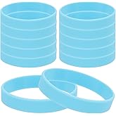PATIKIL Silicone Rubber Bracelets, 12 Pcs Solid Color Blank Stretch Wristbands Sports Elastic Rubber Bands for Men Women Adults Teen Party Favors, Light Blue
