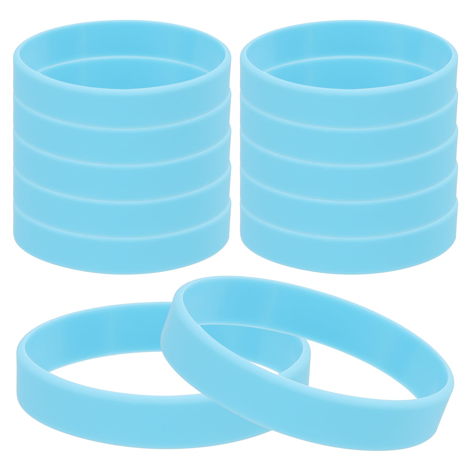 PATIKIL Silicone Rubber Bracelets, 12 Pcs Solid Color Blank Stretch Wristbands Sports Elastic Rubber Bands for Men Women Adults Teen Party Favors, Light Blue
