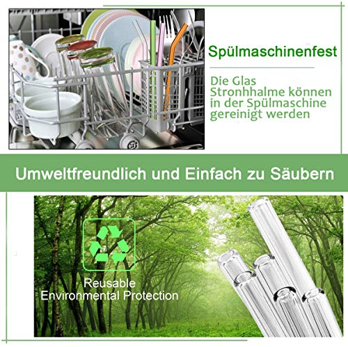 HFTJ Glas Strohhalme Wiederverwendbar, Trinkhalme Glas Bunt für Cocktails, Smoothie,Milchshake und Säfte, Umweltschonend… – Bild 6