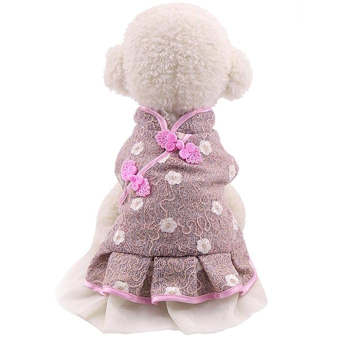 KariNao Haustier-Kleidung, Warmer Winterrock aus Baumwolle, mit Spitze, zweibeiniger Stil (L, Pink)