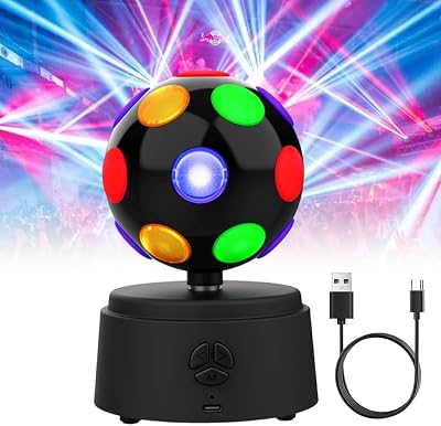 Disco Kugel, Drehende Discokugel 360-Grad, Disco Ball mit mehrfarbigen LED, Disco Licht 3D - Unterstützt Bluetooth-Verbindung, Hohe Kompatibilität, Stereo-Surround-Sound-Effekt