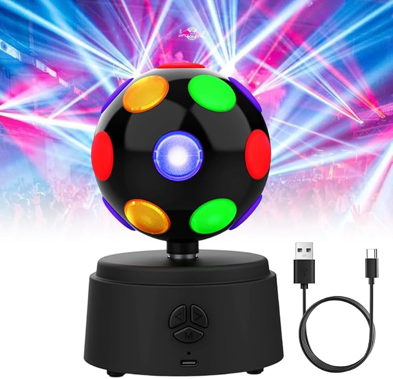 Disco Kugel, Drehende Discokugel 360-Grad, Disco Ball mit mehrfarbigen LED, Disco Licht 3D - Unterstützt Bluetooth-Verbindung, Hohe Kompatibilität, Stereo-Surround-Sound-Effekt