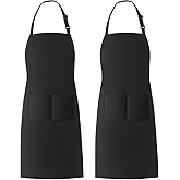 Xornis 2 Pack 100% Cotton Bib Aprons with 2 Pockets Kitchen Cooking, Black