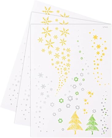 Stella Di Natale Cartamodello.Tinksky 3 Unids Stella Di Natale Cartamodello Di Fiocco Di Neve A Prova Di Acqua Adesivi Tatuaggio Colorazione Oro Fogli Glitter Adesivi Corporales Regalo Di Compleanno Di Natale Per Amici Amazon It Casa