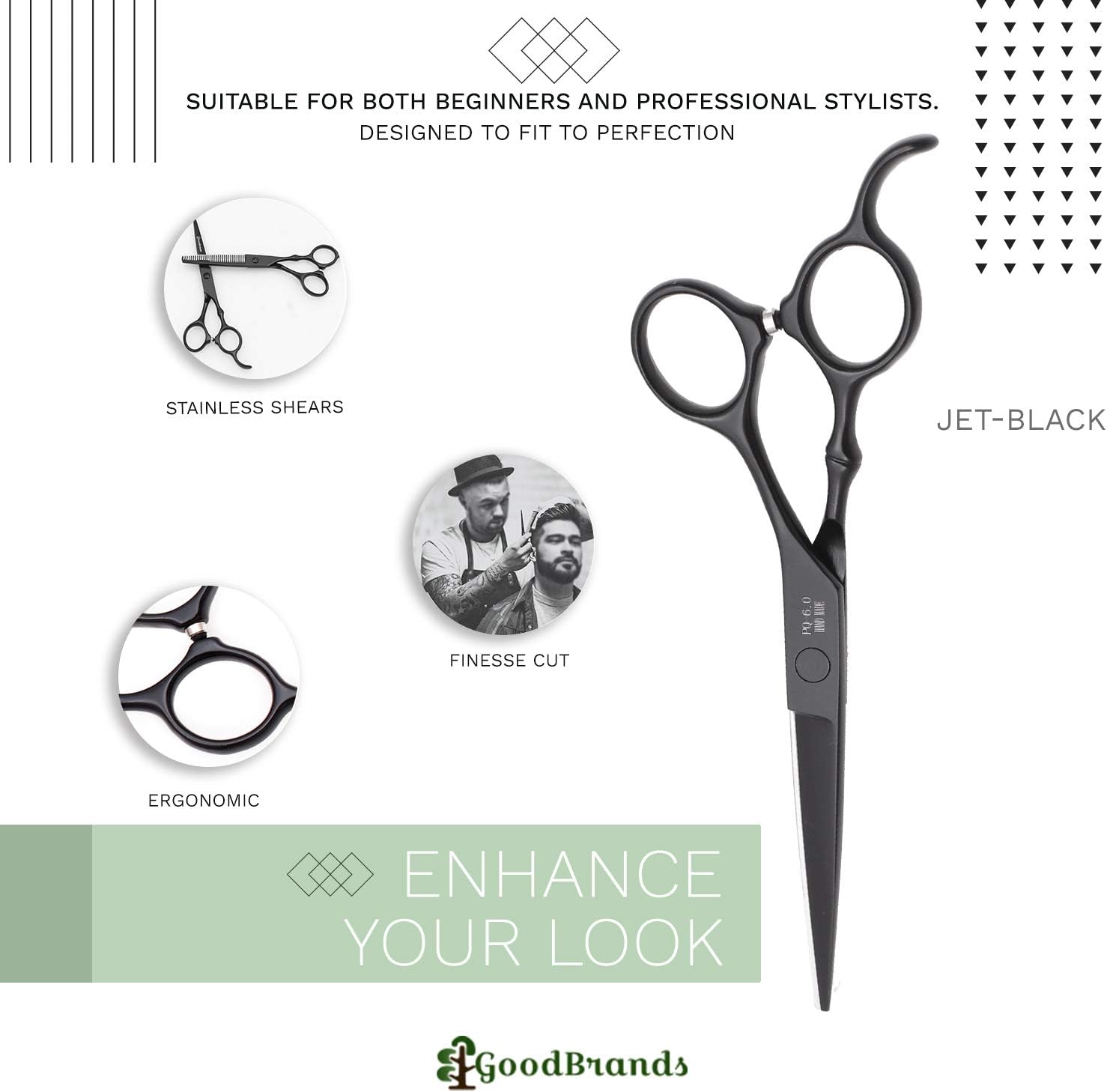 Hair cutting scissors - Professional Shears for Women, Men & Kids - Designed by GoodBrands - Salon,Home Use,Barber,Hairdresser,Stylist - Beard trimming tool, 6" Japanese Stainless Steel Razor Edge Pro: Home Improvement