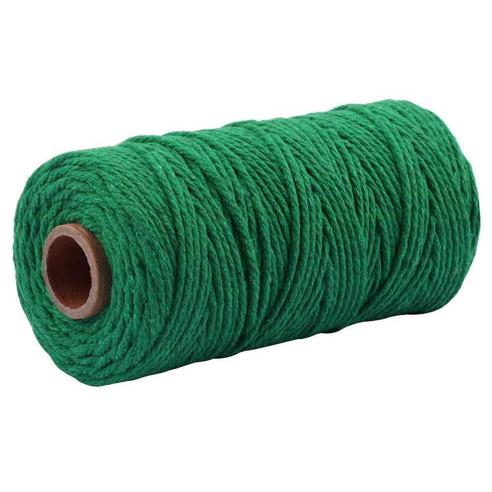 3mmx100m Macrame Cotton Cord 4 Strand Twisted Twine Strings Rope for Wrapping Plant Hanger Knitting Tapestry DIY Home Craft (Christmas Green) — image 1