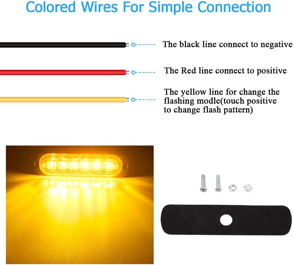 yifengshun 4PCS 6LED Amber Emergency Warning Strobe Lights - Image 5