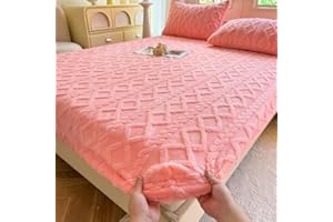 Elastic Bed Sheets, Various Sizes, Luxury Soft Fuzzy Bottom Sheet, Velvet Fitted Sheet Plush Fluffy for All Beds(Pink,Twin)