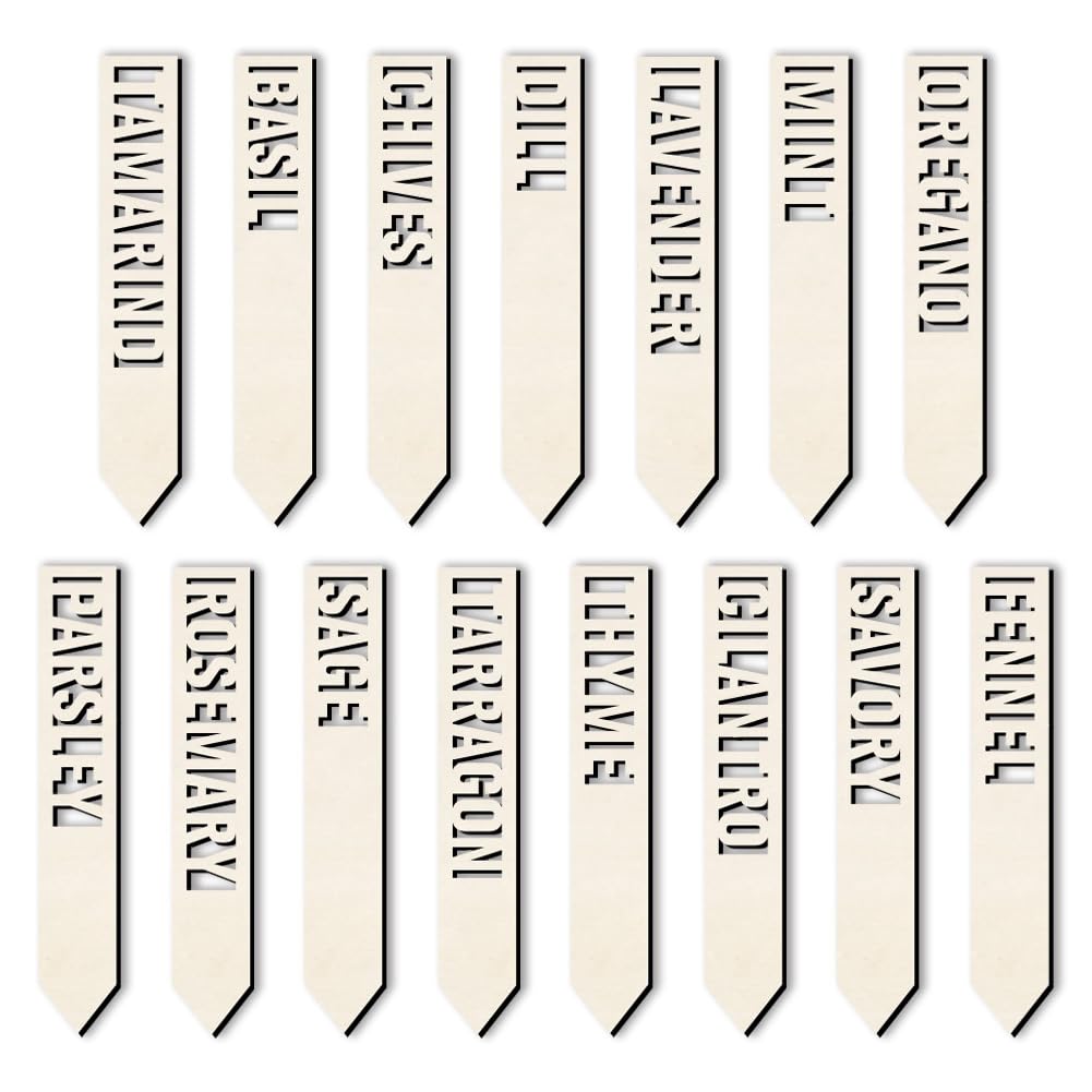 arricraft 15 Pcs Wood Plant Herb Labels, 15 Styles Wooden Garden Signs with Hollowed Words Dill Sage Plants Tags for Indoor Outdoor Potted Seed Herbs Patio Supplies 15.2x2.5cm(6x1inch)