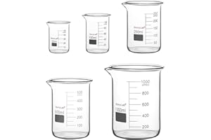 StonyLab Glass Beaker Set, Borosilicate Glass Graduated Low Form Griffin Beakers in 5 Sizes, 50 ml/100 ml/250 ml/500 ml/1000 