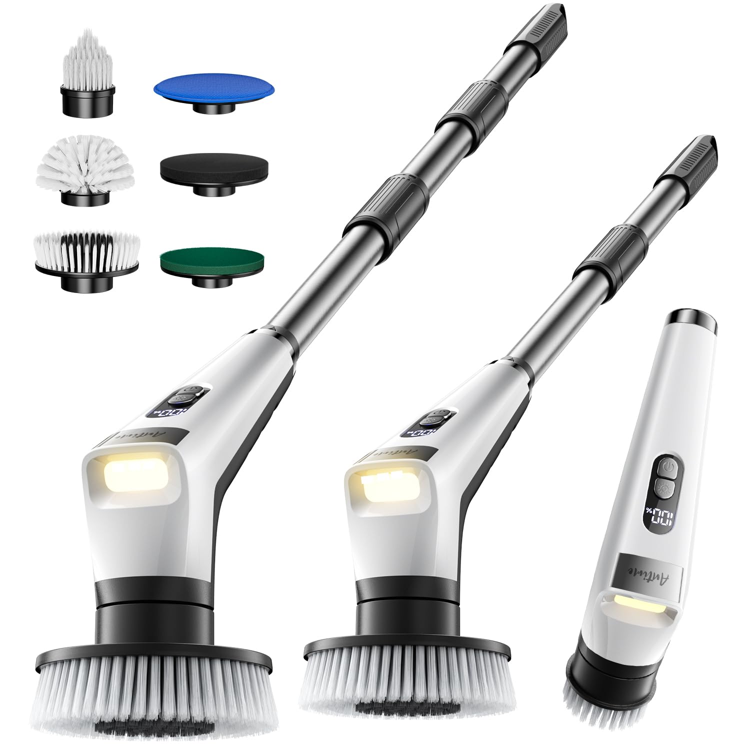 Photo 1 of Antime Electric Spin Scrubber with LED Light, IPX8 Waterproof Cleaning Brush with LCD Display, 5 Replaceable Brush Heads, Shower Scrubber with 25kg Torque, 90min Runtime for Bathroom, Kitchen, Tile