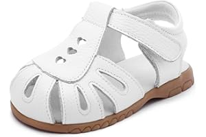 Femizee Girls Genuine Leather Soft Closed Toe Princess Flat Shoes Summer Sandals(Toddler/Little Kid)