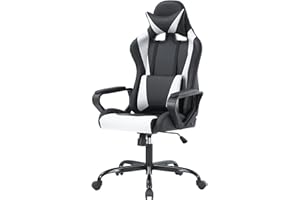 PayLessHere Ergonomic Racing Desk Chair Gaming Chair Computer Chair with Armrests 360° Swivel & Caster Pu Desk Task Chair Executive Headrest Lumbar Support for Back Pain Women Men and Adults (White)
