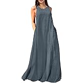 Mingyuezai Women's Sleeveless Linen Maxi Dress Casual Long Dresses with Pockets