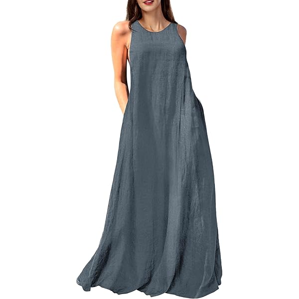 Amazon.com: Akklian Plus Size Cotton Linen Women Maxi Long Dress Tunic  Short Sleeve Maxi Dress Casual Loose Summer Sundress with Pockets :  Clothing, Shoes & Jewelry