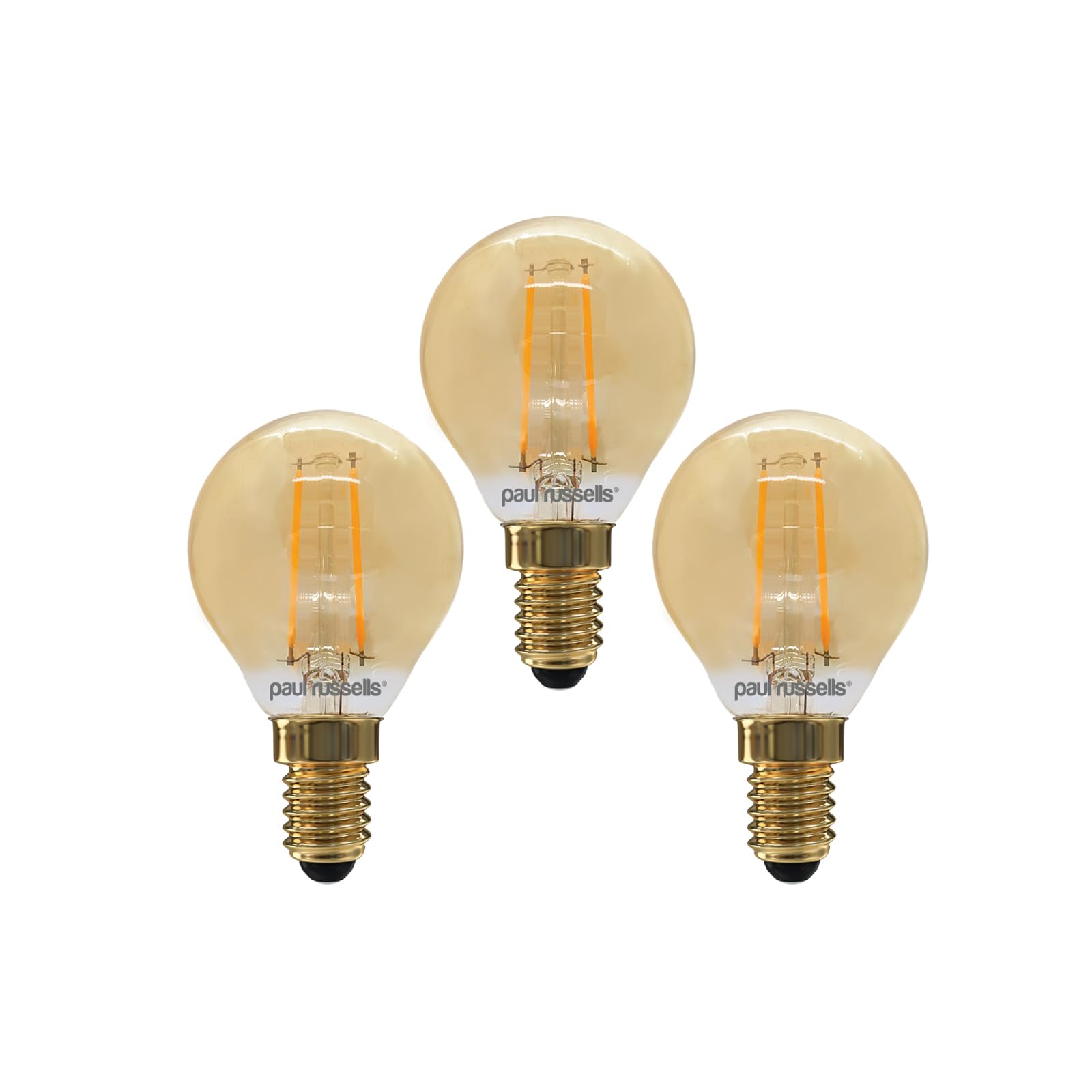 paul russells LED Filament Golf Ball Light Small Edison Screw E14, 20W Equivalent G45 Bulbs, 2.5W 200LM LED 2200K Amber Lamps, Home Ceiling Chandelier Energy Saving Lightbulbs, Pack of 3