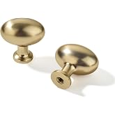 khtumeware 10 Pack 1-3/8 inch(35mm) Brushed Brass Cabinet Knobs Satin Brass Oval Drawer Knobs Kitchen Egg Knobs Cabinet Hardware for Dresser Drawers