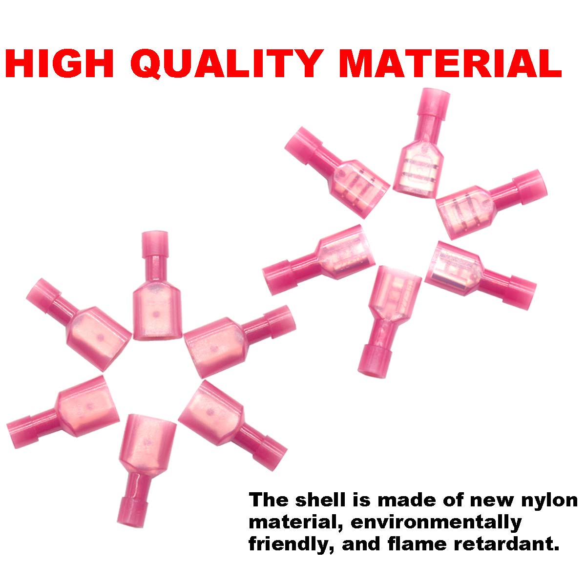 Yosawo 100-Pieces Nylon Fully Insulated Male/Female Spade Wire Crimp Connectors,Quick Disconnects Wire Terminals Connector Assortment Kit AWG 22-16 Red (NLGMH) - Image 5