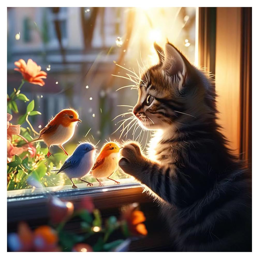 Photo 1 of hill froeistung Cat Diamond Art Kits for Adults,5D Bird Diamond Art Painting Kits for Beginners,DIY Paint with Round Full Drill Diamond Dots Craft Home Wall Decor Gift 12x12 inch?Animal