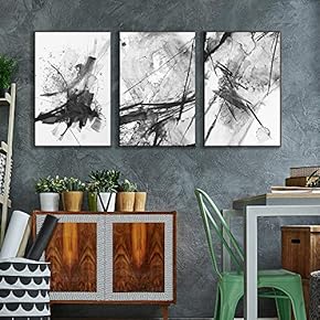 Framed Canvas Wall Art for Living Room, Bedroom Abstract Ink Painting Canvas Prints for Home Decoration Ready to Hanging - 16"x24"x3 Panels