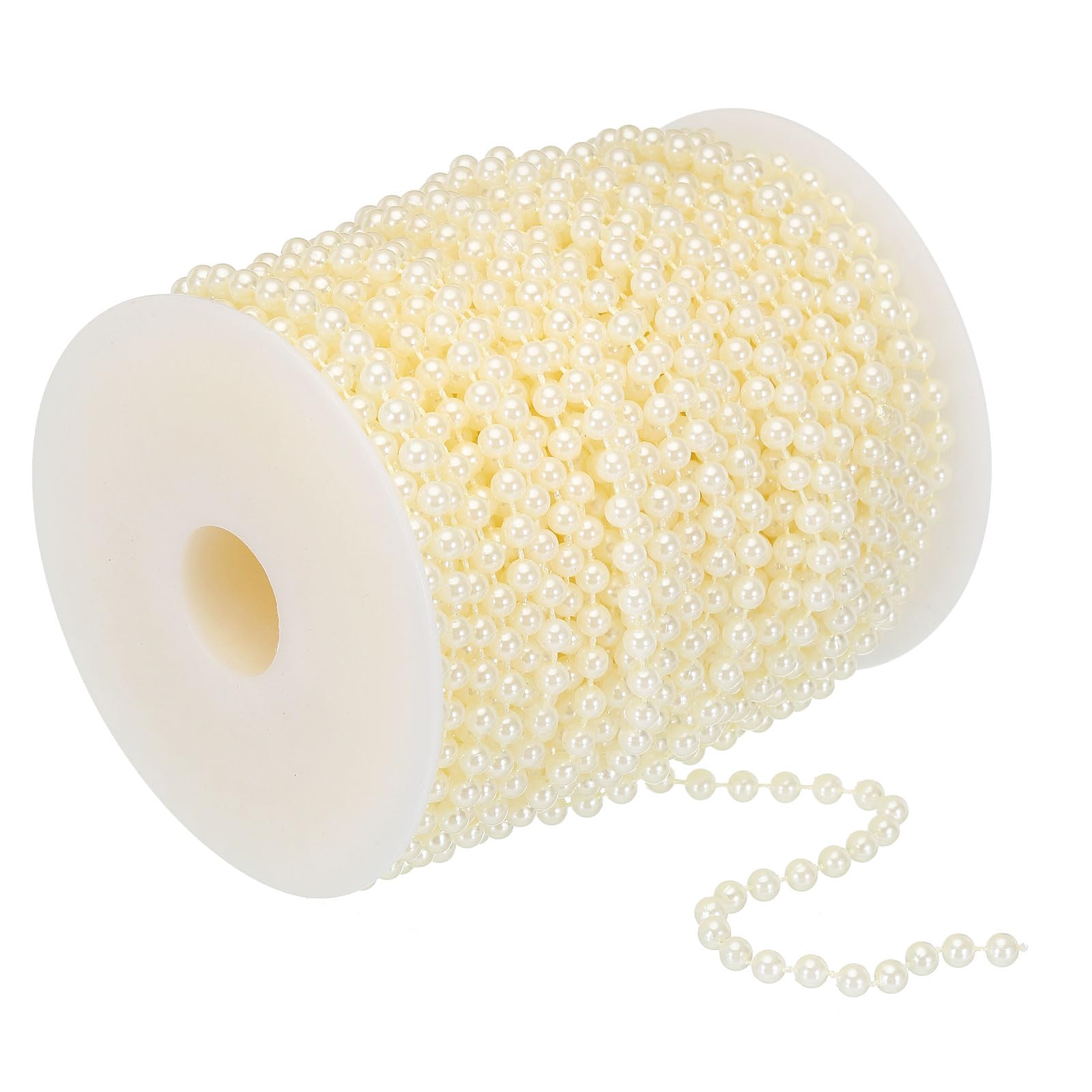 PATIKIL 5mm Faux Pearl Beads Garland, 98.4 Ft Pearl String Chain Pearl Roll for Craft Wedding Party Home Decorative Jewelry Making Christmas Tree, Beige