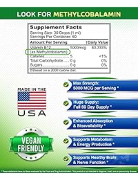 Vitamina B12 Sublingual líquido gotas – 5000 MCG suplemento con metilcobalamina...