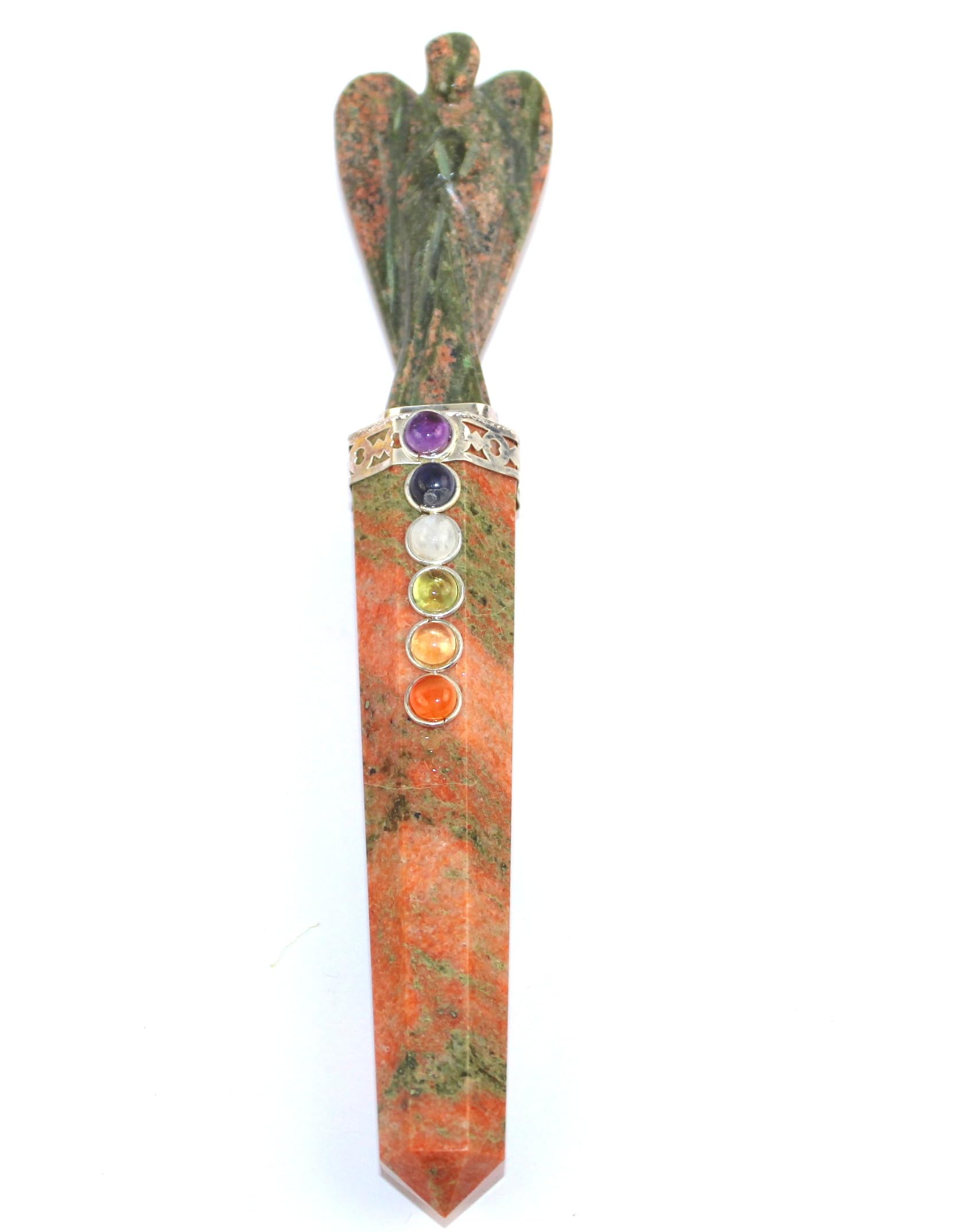 Jet International Unakite Angel Chakra Wand Stick Approx. 6.5 inch Energized Charged Cleansed Programmed Pure Genuine Stick Free Booklet Crystal Therapy Image is JUST A Reference