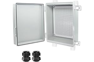 Otdorpatio Junction Box, Hinged Cover Stainless Steel Latch IP67 Waterproof ABS Project Box with 2 Cable Glands, Electrical B