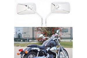 RICH CHOICES 10MM Chrome Motorcycle Rectangle Handlebar Rearview Side Mirrors Compatible with Honda Kawasaki Suzuki Cruiser Scooter (Chrome#2)