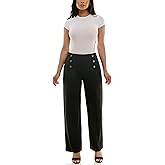 Zac & Rachel Womens Pull on Wide Leg Compression Ponte Pant with Symmetric Button Detail