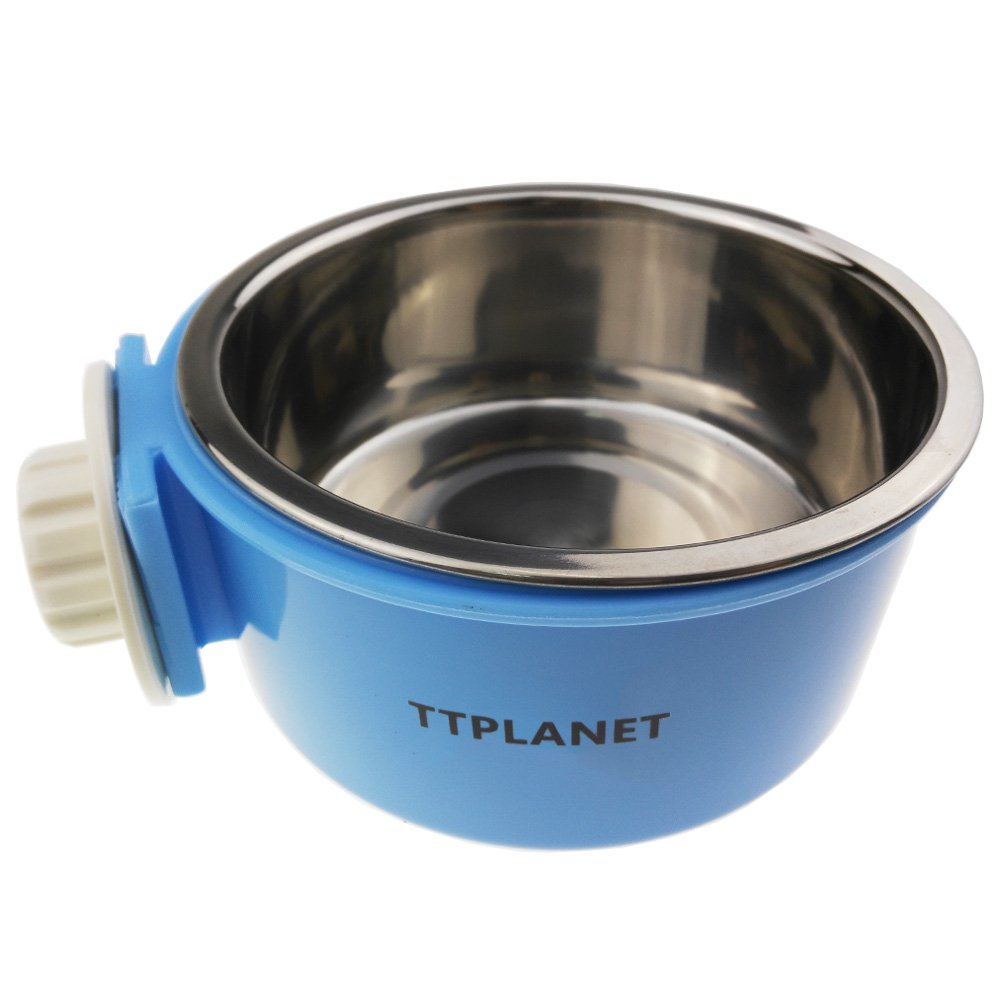 2 in 1 Stainless Steel Pet Hanging Cage Dog Bowl Small Animal Food and Water Bowl (Blue)
