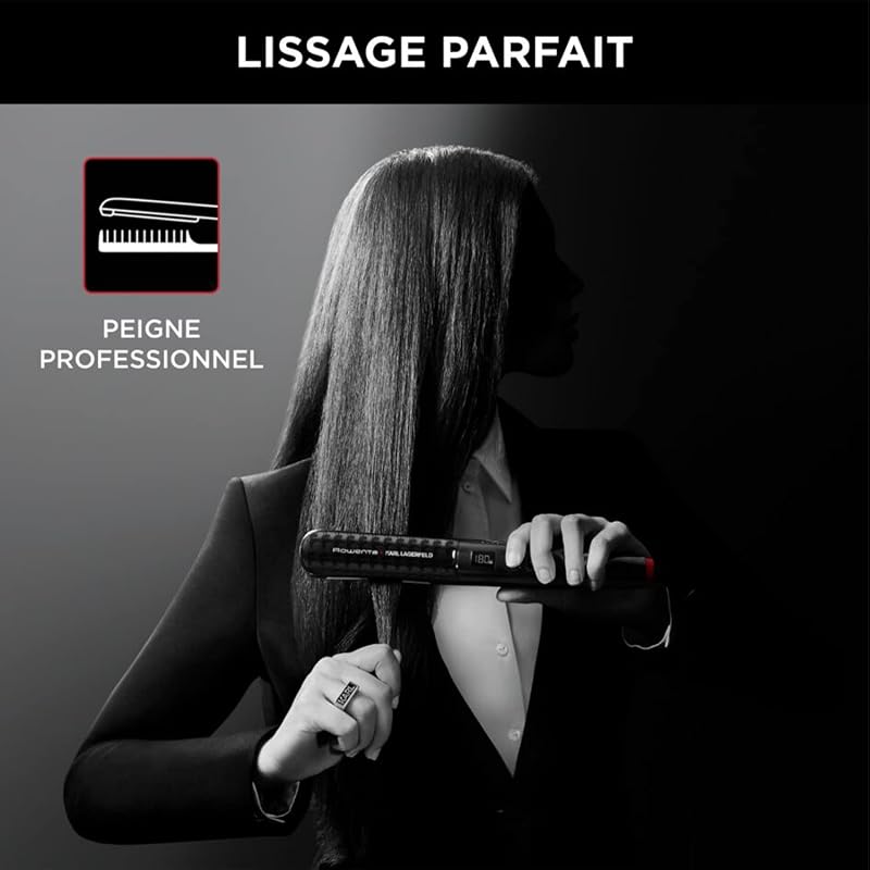 x KARL LAGERFELD K/Pro Stylist Lisseur, Peigne professionnel intégré, Fonction ionique pour des cheveux doux et brillants, Tous types de cheveux, 8 réglages de température, Écran LCD SF467LF0