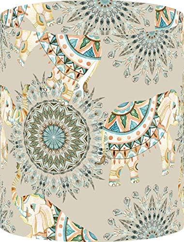 LampPix 10 Inch Table Lamp Shade - Bohemian Elephants Beige Canvas Desk Lampshade (Spider Fitting)