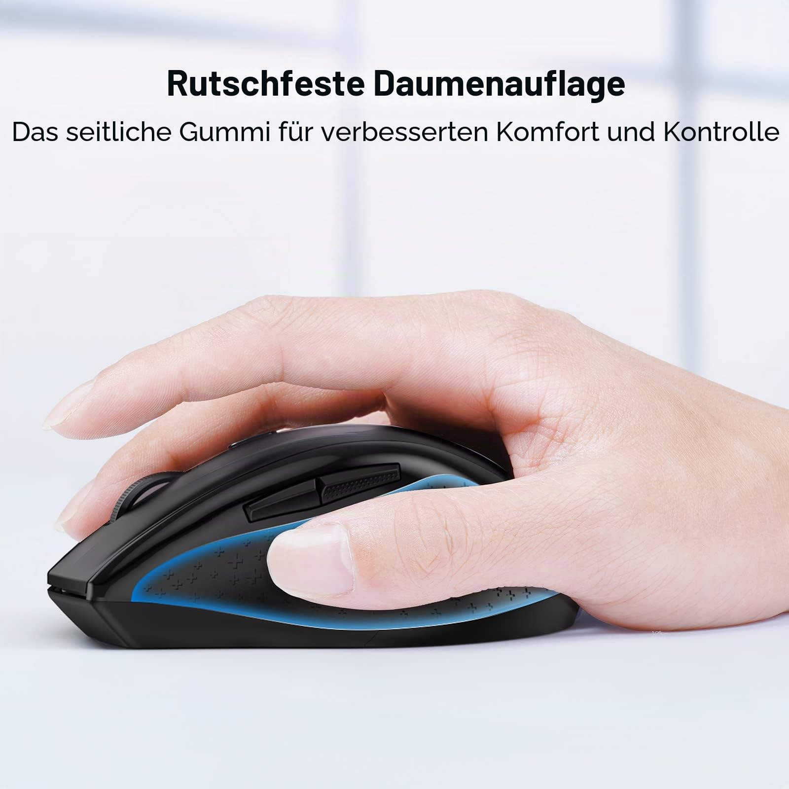 TECKNET Silent Maus Kabellose, 4800DPI 2.4GHz Leise Funkmaus mit Nano Empfänger, Side Control, Ohne Klickgeräusche, 6 Verstellbare DPI Level, Sechs Knöpfe Wireless Maus für Büro Zuhause, Schwarz 7