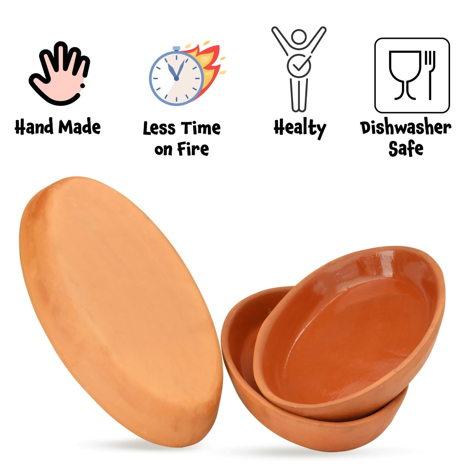 Clay Pot for Cooking - Meat, Fish, Vegetables Pans Set of 2 - Terracotta Mexican Pottery, Indian Cooking Pots, Oven Safe, Premium Quality Clay Cookware, Baking Pan, Meat, Fish Cooking Pan