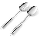 Sorcristy 2 Pcs Stainless Steel Cooking Spoons Set, Cooking Utensils Set | Solid &amp; Slotted Metal Serving Spoons, Heavy Duty Sturdy Large Soup Ladle, High Heat Cooking Utensils for Mixing, Stirring