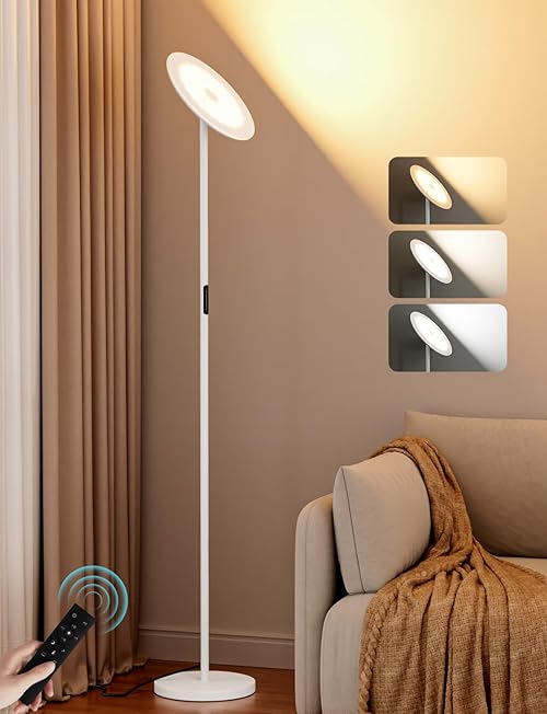 Aooshine LED Uplighter Floor Lamp for Living Room, 36W White Reading Standing Lamp for Bedroom, Remote Touch Control & Stepless Dimming, 69''Tall Floor Reading Lamp for Living Room Bedroom, Office