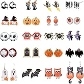 20/24 Pairs Hypoallergenic Halloween Earrings for Girls Cute Stud Earrings Sets Halloween Earrings for Women Teen Girls Pumpkin Spider Bat Black Cat Ghost Witch Candy Spooky Earrings Halloween Jewelry Fall Earring Set