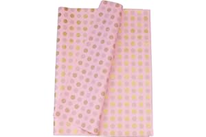 100 Sheets Pink Tissue Paper,Pink/Gold Dot Print Gift Wrap Paper for Festival and Party Supplies Packaging,19.7" x 13.8"
