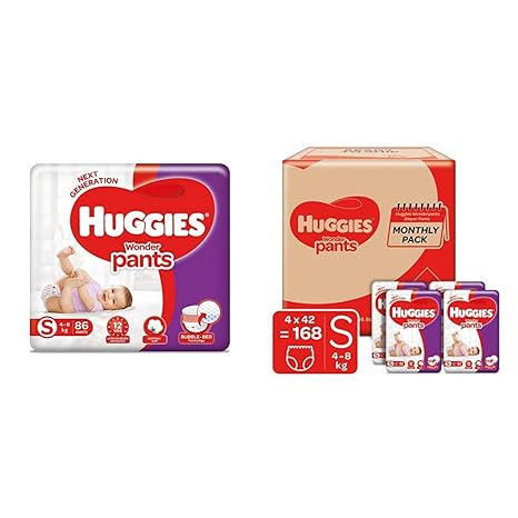 Huggies Wonder Pants Diapers, Small (Pack of 86) & Huggies Wonder Pants Diapers Monthly Pack, Small (168 Count)
