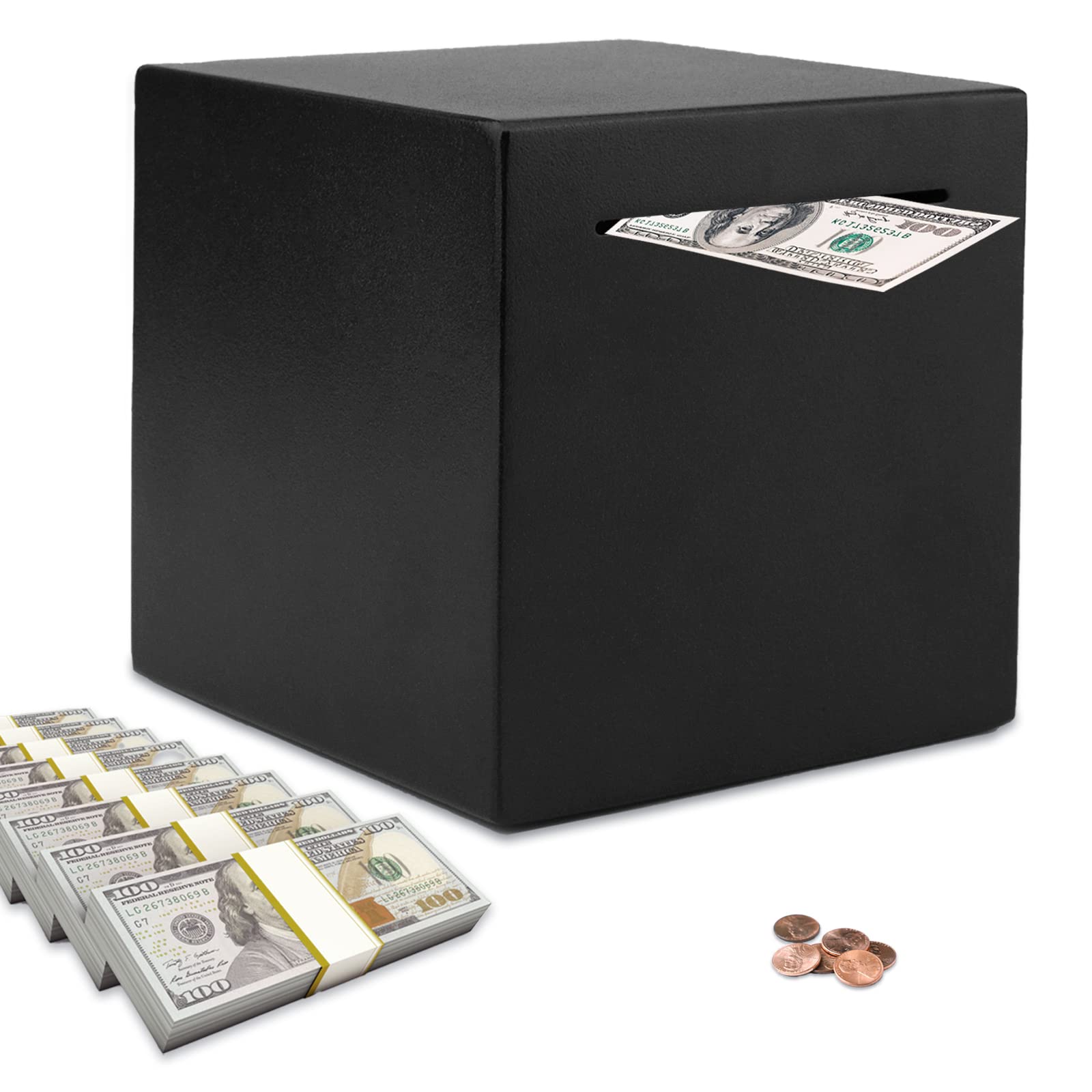 Piggy Bank for Adults, Stainless Steel Savings Bank for Adults, Piggy Bank Must Break to Open, Cash Coin Saving Box (5.91inch, Black)