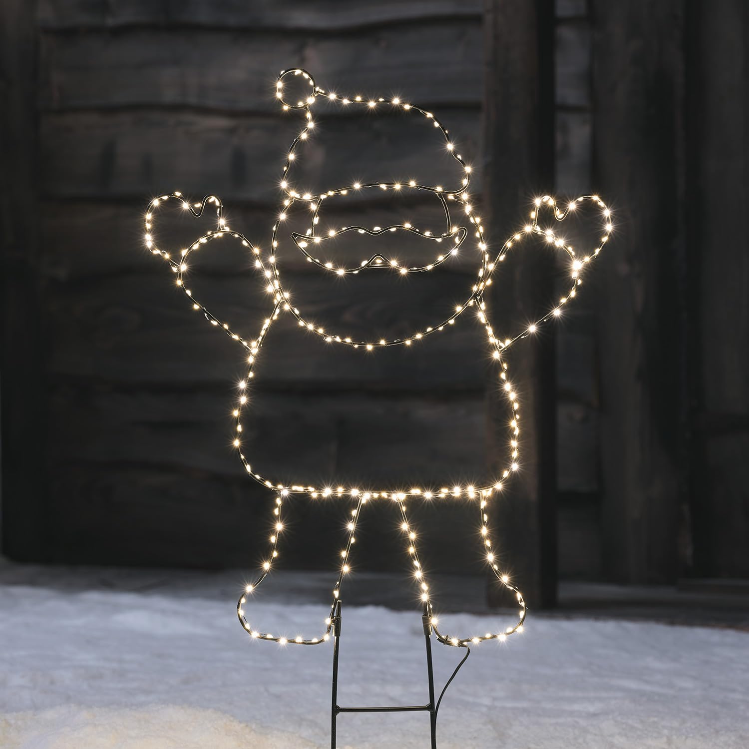 Lights4fun Christmas Outdoor Santa Claus Figure 240 Warm White LED Stake Path Light Garden Decoration Plug In with Timer 57cm