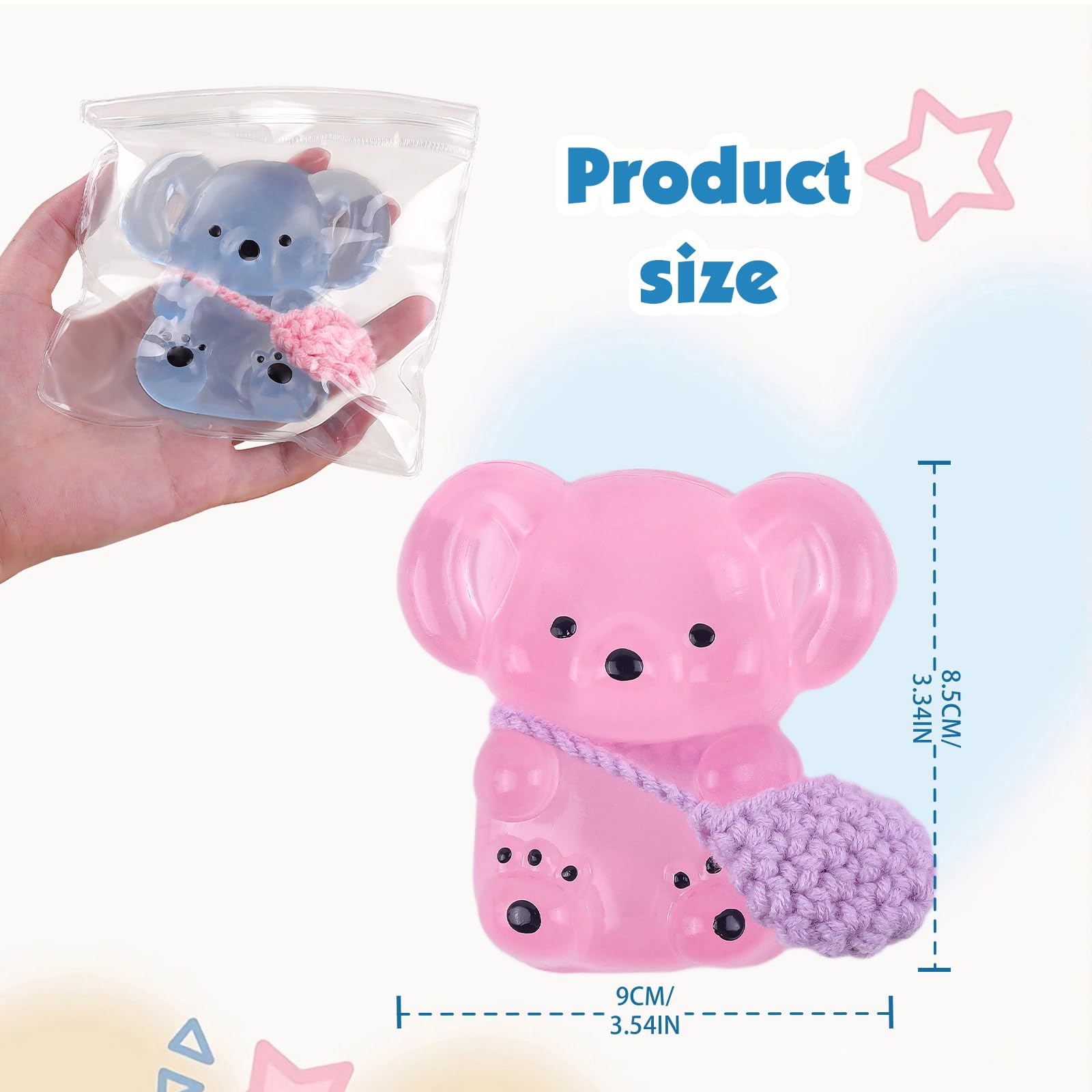 Anboor 2 Stück Koala-Squishy-Spielzeuge, weiches Kristall-Koala-Squishy-Spielzeug zum Stressabbau, niedliches Tier-Squishy-Spielzeug zum sensorischen Zappeln für Kinder und Erwachsene (8,6 cm) 2