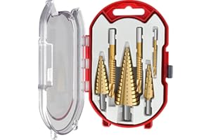 6Pcs HSS Titanium Step Drill Set, 4 12 mm Step Cone Drill bits, high-Speed Steel Twist Drill bits for Metalworking, Woodworki