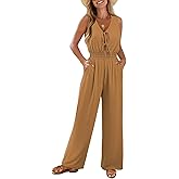 Pink Queen Jumpsuits for Women Casual Sleeveless V Neck Tie Front Wide Leg Pants Romper Summer Vacation Outfits